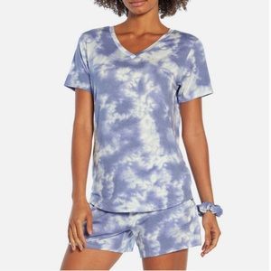 Wildfox Tie Dye Lounge Sleep Set Two Piece‎ Short Sleeve Shorts Blue